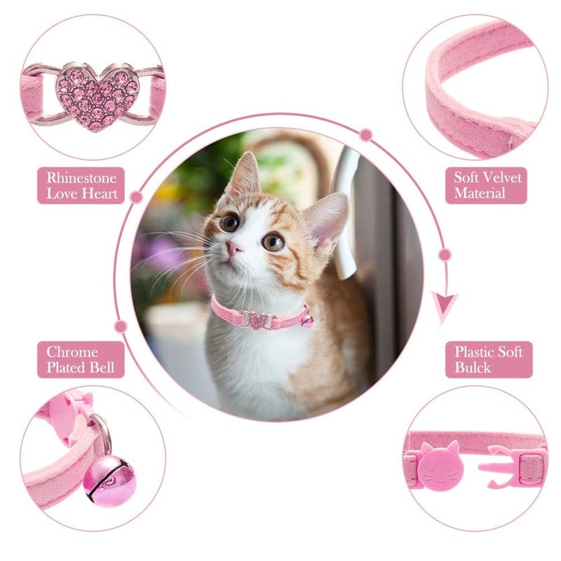 BINGPET Cat Collar Breakaway with Bell, Pack of 2 Heart Bling Collar Safety with Soft Velvet Adjustable for Kittens - Image 5